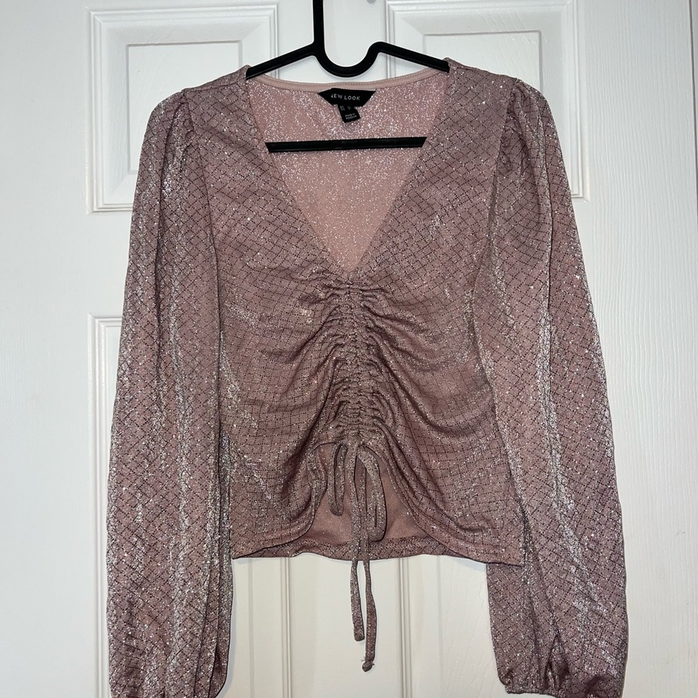 New Look Mauve Glitter Ruched Blouse